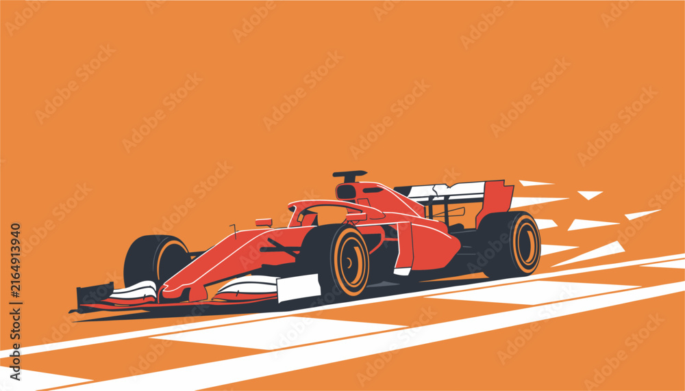 Fototapeta premium Racing formula one car on a track with abstract motion shapes embodies the intensity of professional auto sports.