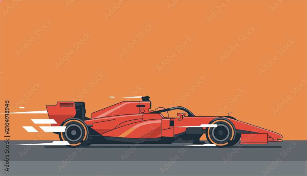 Fototapeta premium Sleek red formula one race car accelerating rapidly with motion lines illustrates advanced speed in racing.