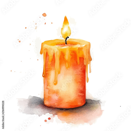 Candle Halloween, playful watercolor vector painting with subtle shadowing and soft gradients, isolated on a white background.
