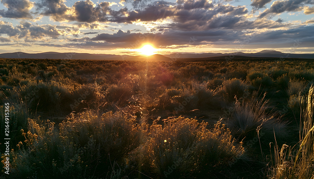 Naklejka premium sagebrush at sunset in northern california