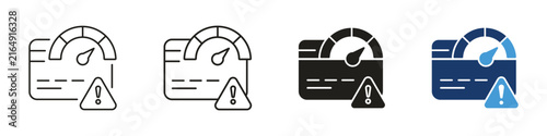 Credit card limit alert icon set, debt score risk symbol, vector illustration
