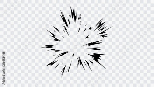 Dynamic manga-style blast frame isolated on transparent background, perfect for action scenes, power attacks, visual effects, game UI, motion graphics, and comic book design.