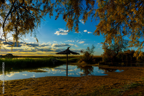 Bild auf Leinwand Traditional heather parasol in the flooded wetlands of Lagunas de Villafranca, Spain