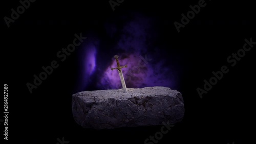 Ancient sword embedded in a granite stone