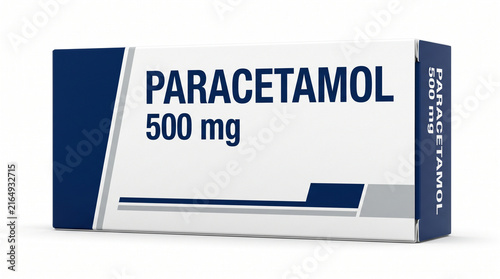 Generic paracetamol 500mg painkiller medicine box isolated on white background