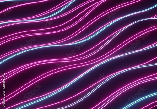 Glowing magenta and cyan diagonal waves create a futuristic neon background with immersive digital energy and a high-tech technological vibe, background, retrowave, ambiance