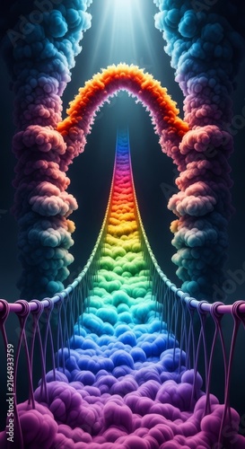 A surreal bridge of carbon fog connects two massive smoke pillars, featuring a grand arched central plume and ethereal translucent wisps, surreal, hazy, scale