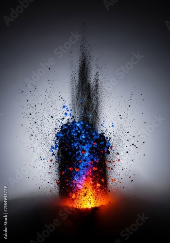 A concentrated burst of dark carbon vapor erupting from a solid core with fine smoky tendrils radiating outward in a powerful surge of mist, swirl, vapor, smoke