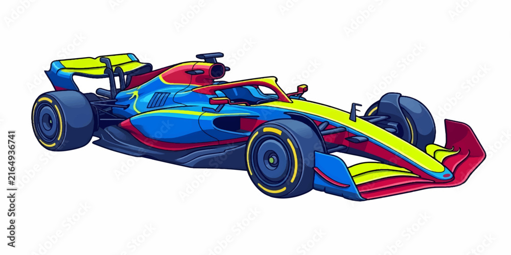 Naklejka premium Vibrant Formula 1 Race Car Illustration with Bold Colors.