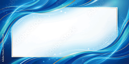 Abstract blue background with flowing wavy lines and a central white rectangular frame for your text
