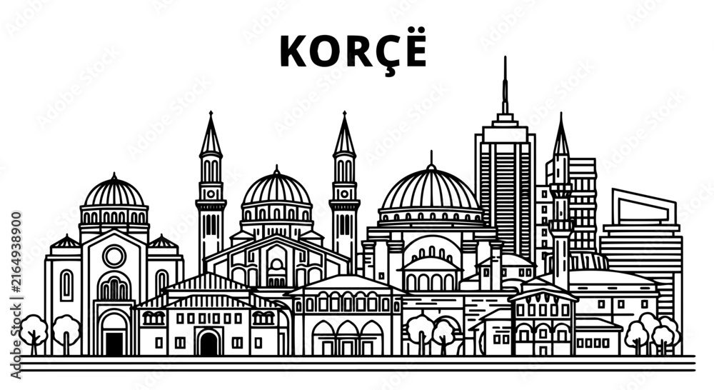 Obraz premium Kore City Skyline Illustration in Black and White Outline