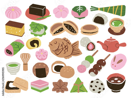 Tapety artystyczne 手描き風の和菓子のイラストセット