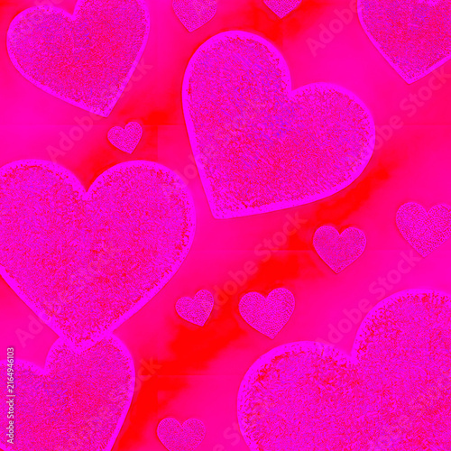 Glowing pink glitter purple hearts pattern on soft magenta background heart texture wallpaper