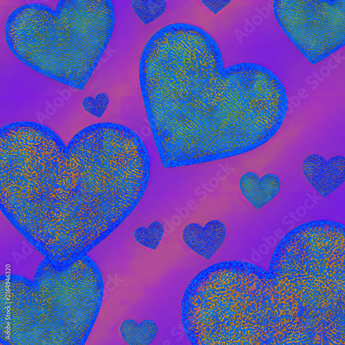 Glowing Glitter neon blue green textured hearts bright purple gradient background heart wallpaper