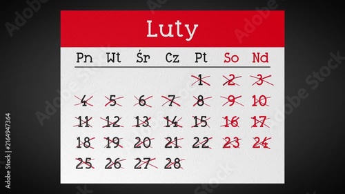 Calendar Pages in Polish Flying away with Dates Marked with Cross Signs - 4k animation (3840 x 2160 px)