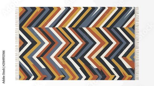 Abstract Geometric Pattern Rug with Zigzag Stripes Isolated
