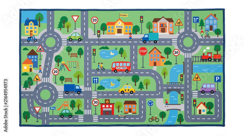 Childrens Play Mat Featuring A Colorful City Map Illustration