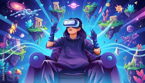 Girl Wearing VR Headset Sitting in Metaverse Chair