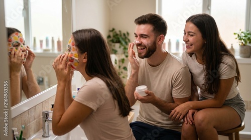 Friends Enjoying Casual Skincare Routine, Diverse Group Applying Pimple Patches And Sheet Masks Together, Young Adults Self Care, Genuine Bonding, Copy Space
