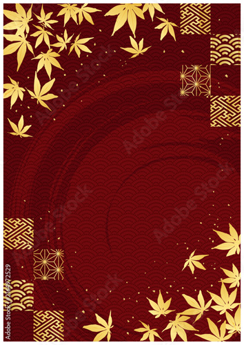 紅葉と金箔和柄背景