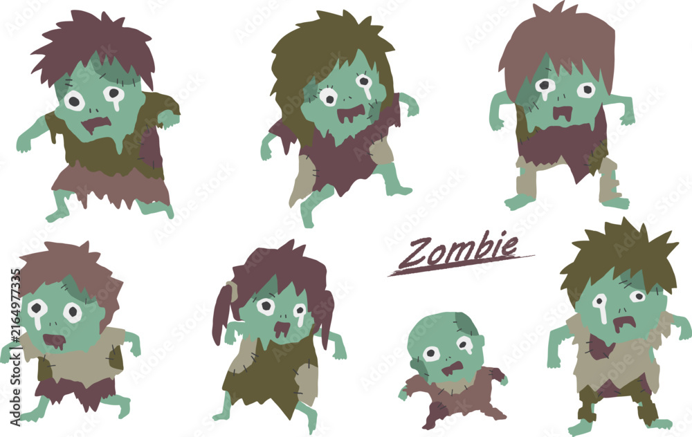 Fototapeta premium Hand Drawn Zombie Character Set with Colorful Cartoon Monsters