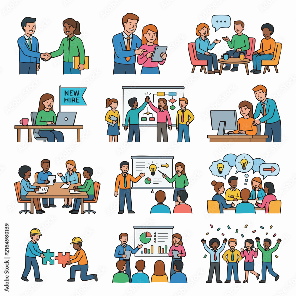Fototapeta premium Diverse teamwork and professional collaboration illustrations.