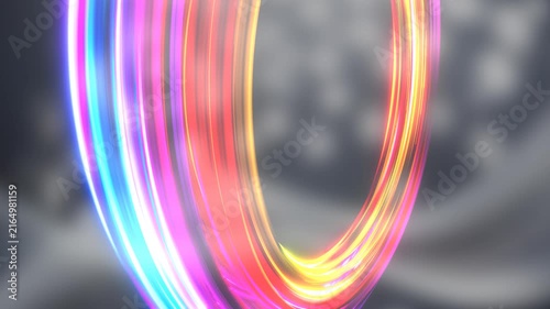 3D Render A mesmerizing circular pattern of luminous light trails swirling in a continuous spiral motion.