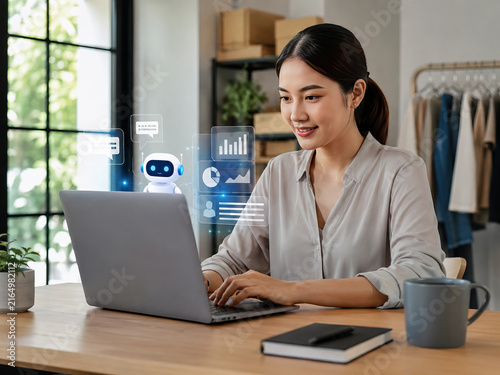 Small Business Owner Using AI Chatbot Assistant