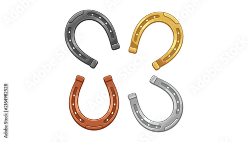 Bild auf Leinwand Lucky horseshoe vector set with gold silver iron and bronze metallic icons for w