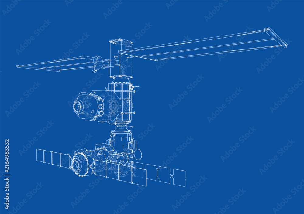 Naklejka premium blueprint of a satellite design. Vector