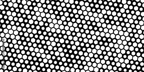 Dense Black and White Hexagonal Honeycomb Pattern with Repeating Geometric Cells and Bold High Contrast Texture modern visual composition eps10