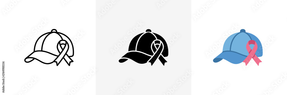 Fototapeta premium Baseball Cap with Breast Cancer Awareness Ribbon Icon Set