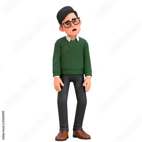 Canvastavla 3D Office Man Employee Character Feeling Tired