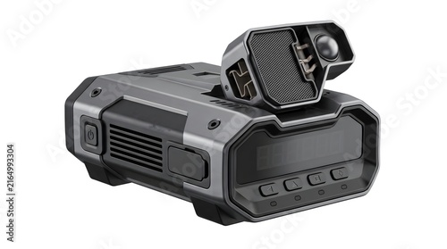 Electronic radar detection device with compact sensor antenna, futuristic industrial design,