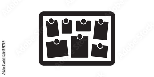 Trendy design icon of noticeboard. Push pin icon, simple graphic for marking location or important notice. A cute corkboard with a note and a small plant signifying growth and ideas. Hand-traced 