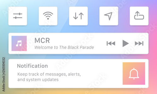 Control center widgets and media player user interface design template