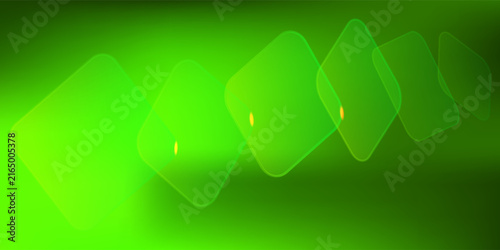 Abstract green glass shapes in perspective. Modern technology background, transparent elements, light reflections. Futuristic design for digital data flow, business innovation. Dynamic motion concept
