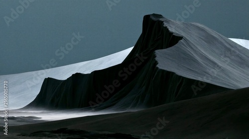 Wallpaper Background Moody Surreal Landscape of Dark Draped Mountain Formation in Fog
