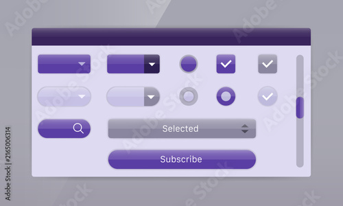 Photography Purple UI form controls and buttons set user interface design template

2