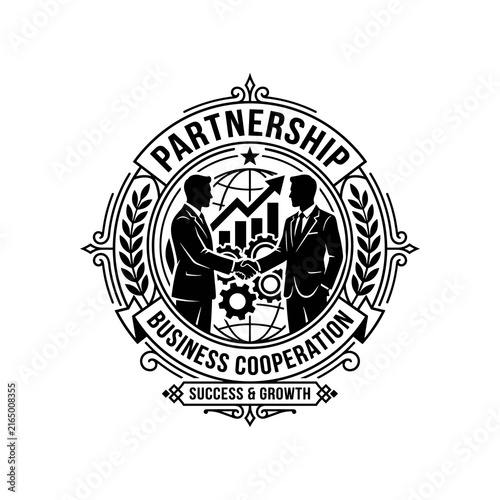 Business Partnership and Cooperation Success and Growth Emblem.