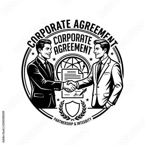 Corporate Agreement Logo with Two Businessmen Shaking Hands.