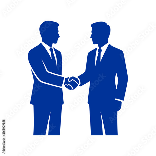 Two professional businessmen silhouettes shaking hands symbolizing a successful agreement or partnership.