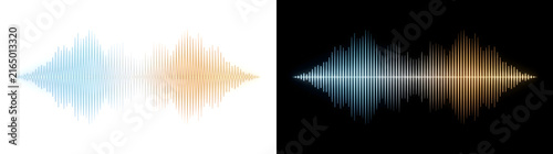 Fotografía Audio sound wave equalizer with blue and gold gradient bars for music design in