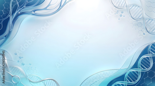 Abstract science and medical background with DNA helix and blue genetic molecular structure