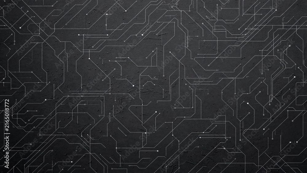 Fototapeta premium Dark Gray Background With White Circuit Network Lines