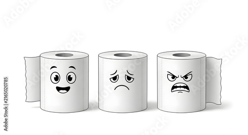 Toilet paper set with happy sad and angry cartoon faces