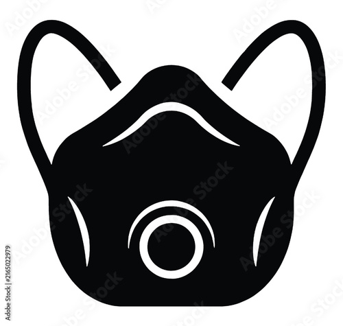 Black and white icon of a protective face mask with a filter valve