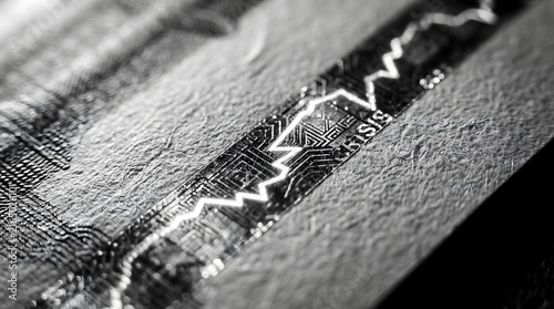 Macro economy currency trend graph on banknote texture
