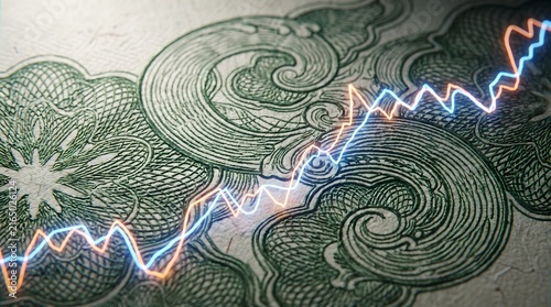 Fluctuating economy currency trend visualized on paper money