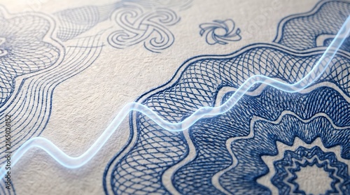 Financial economy currency trend with glowing line on banknote